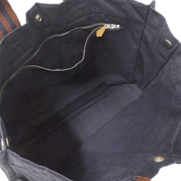 HERMES Paris Fourre Tout MM Navy/Brown Canvas Tote, Hand Bag. Made In France - Picture 9 of 14